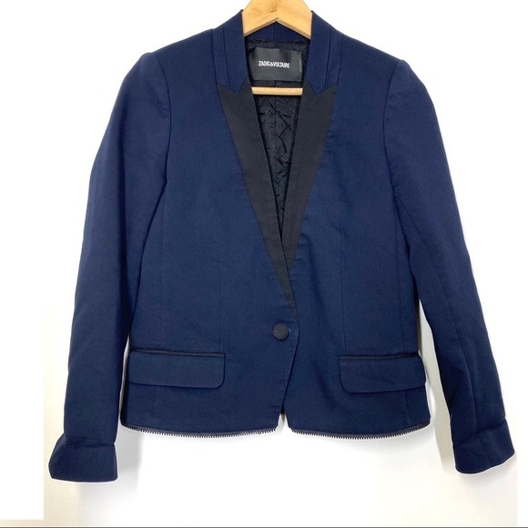 Zadiq & Voltaire Navy One Button Blazer Jacket Women Size 36 - Picture 1 of 8